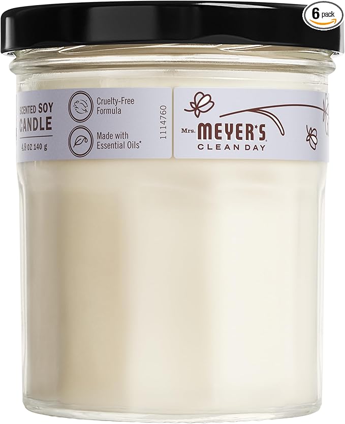 MRS. MEYER'S CLEAN DAY Soy Aromatherapy Candle, 25 Hour Burn Time, Made with Soy Wax and Essential Oils, Lavender, 4.9 oz