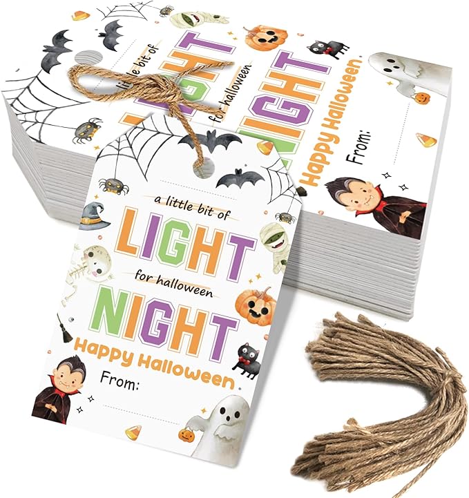 50pcs Halloween Glow Stick Holder Tags, A Little Bit of Light for Halloween Night Tags for Halloween Party Favor and Gift Wrapping Decoration (Light)