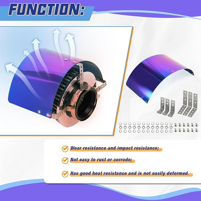 PTNHZ Universal Stainless Steel Air Intake Filter Cover Heat Shield Fits for 2.5-3.5" Cone or Cylinder Filter Neo Chrome