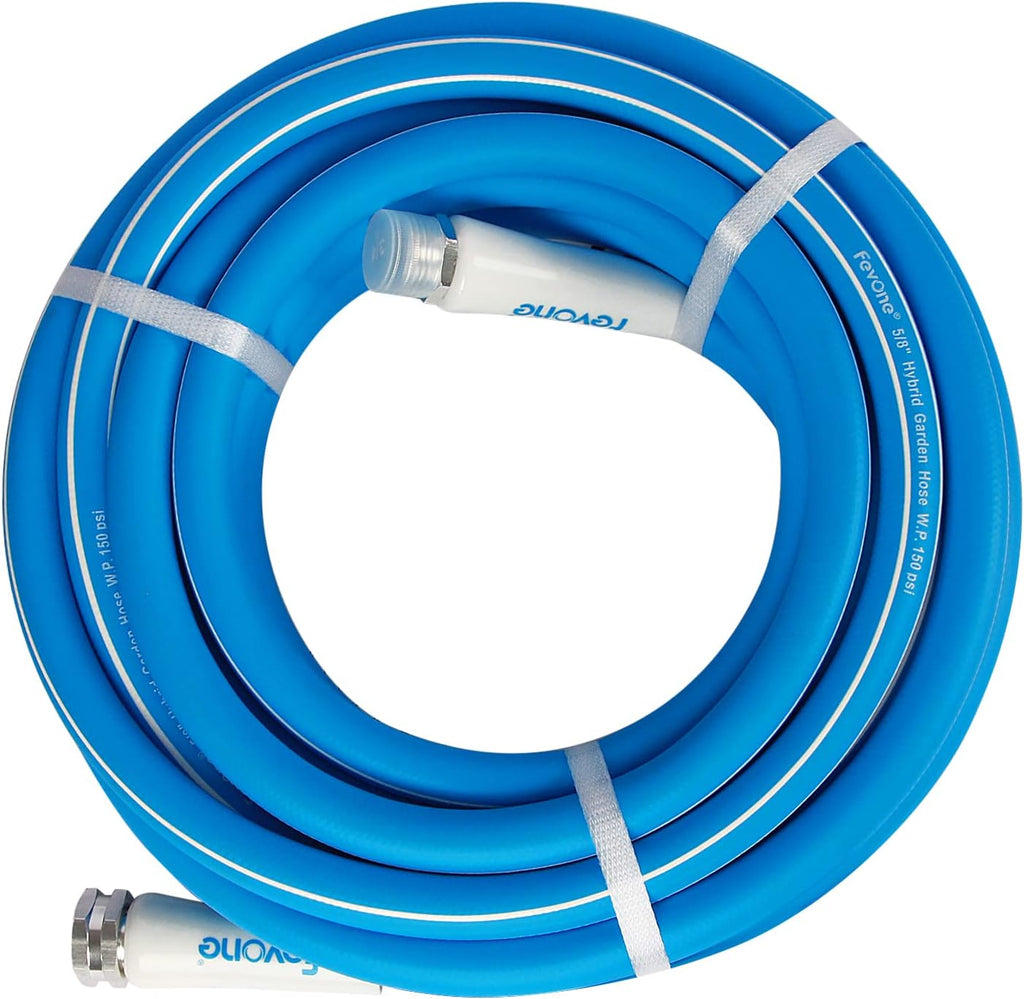 Fevone 25 ft x 5/8" Heavy Duty Garden Hose, Drinking Water Safe, Flexible & Kink-Free Hybrid Polymer Water Hose, Lightweight Outdoor Hose with 3/4" Solid Aluminum Fittings