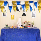 130FT Navy-Blue White Gold Triangle Pennant Banner Flag Metallic Fabric Bunting Garland for Christmas Graduation Retirement Birthday Wedding Bridal Shower Nautical Ahoy Achor Party Decorations Supply