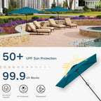 6.5' x 10' Rectangular Patio Umbrella Large Outdoor Market Umbrella w/UV Protection, Push Button Tilt and Crank Lift, Rectangle Table Umbrella for Garden, Deck, Pool, Patio, Lake Blue