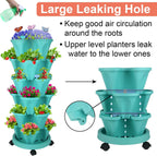 Vertical Planter, 6 Tier Stackable Strawberry Planter with Garden Tool Set, Movable Indoor/Outdoor Garden Herb Pot for Growing Vegetables and Succulents, Teal