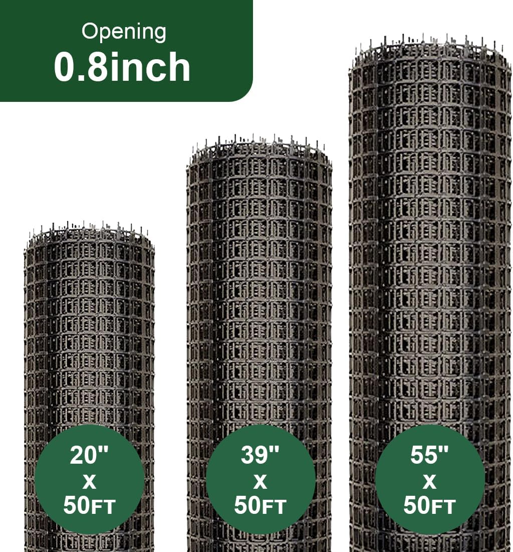 Heavy Duty Plastic Fence Roll 55" x 50' - 0.8x0.8 Inch Chicken Wire Mesh, Reusable Fencing for Garden, Rabbit/Poultry Protection, Balcony & Plant Defense (Black)