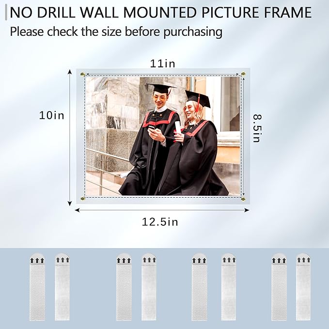 Acrylic Picture Frame for Wall, Clear Diploma Frame, No Drill Floating Frameless Photo Frame for Diploma Certificate Degree Document & Artworks Display, Graduation Gift for Students(2 Pack, 8.5X11 Straight edge)