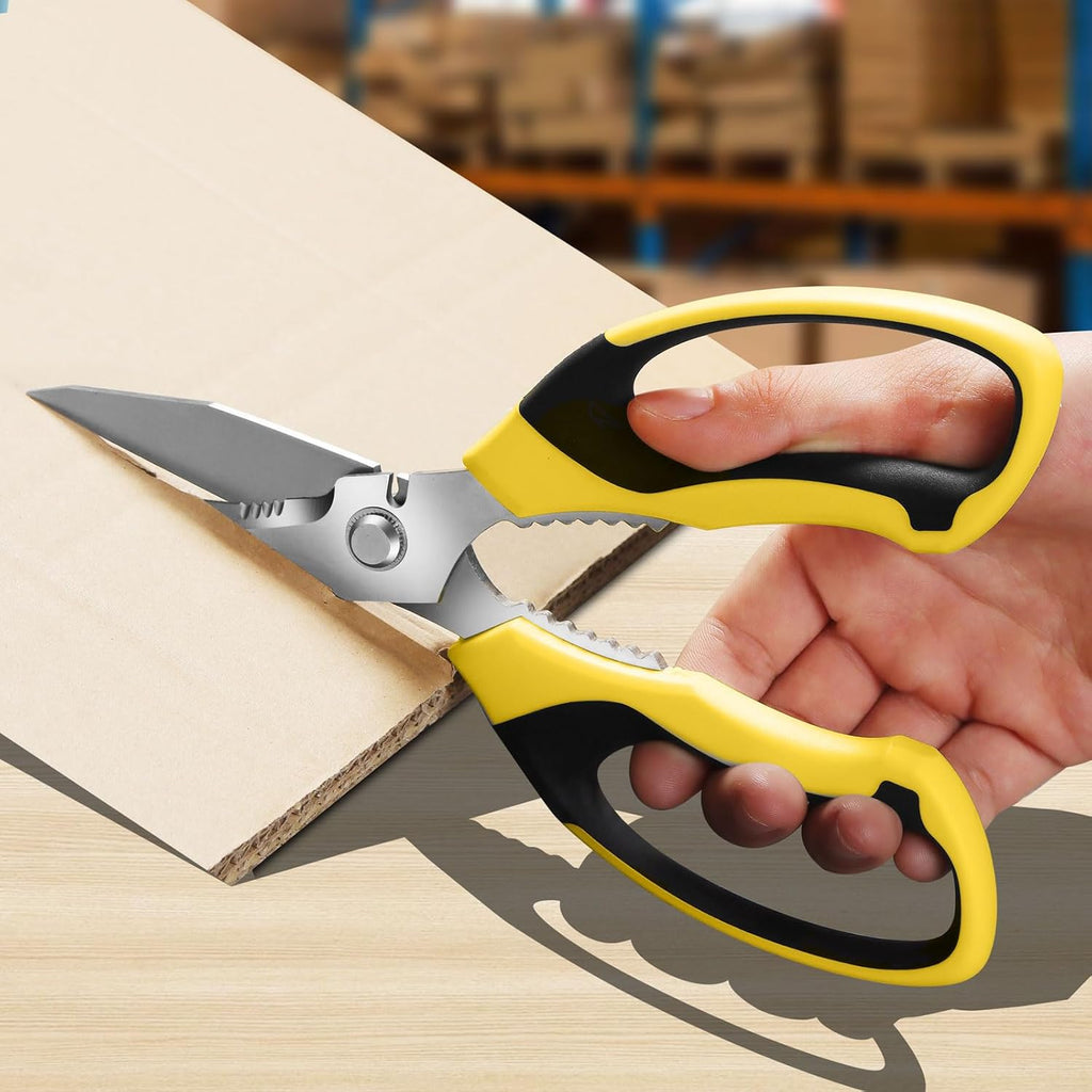 Utility Scissors Heavy Duty: 8-Inch sharp Scissors All Purpose heavy duty, Serrated Blades Cut Carpet, Cardboard, Wire, Leather, Fabric, Multipurpose Shears for Kitchen, Garden, Office, Craft