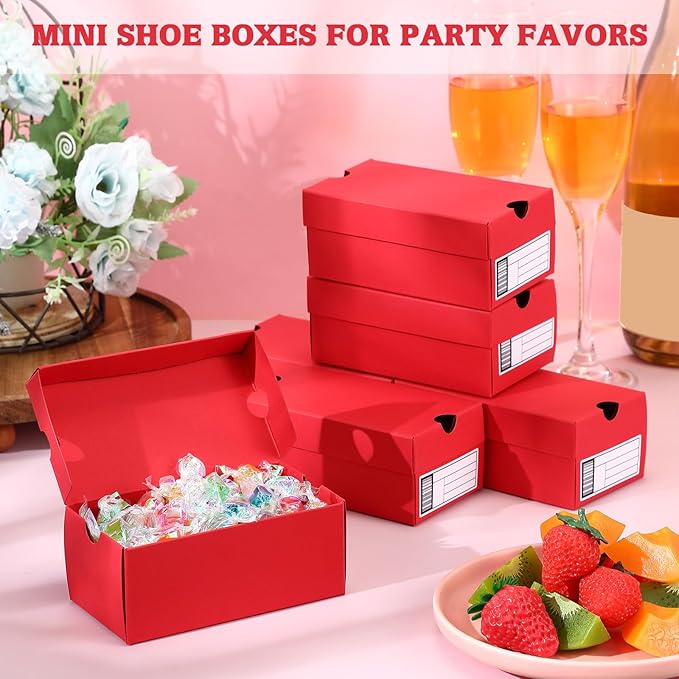 12 Sets Mini Sneaker Boxes for Party Favors Mini Shoe Gifts Boxes 4.7 x 2.5 x 2 Inch Sports Small Gift Case with Editable Label for Candies Cookies Snacks