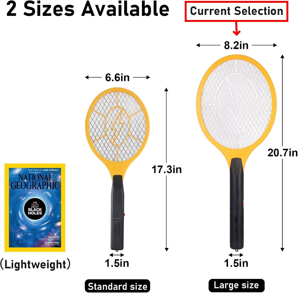 Electric Fly Swatter Handheld Bug Zapper - Indoor Outdoor 20in Zapping Racket for Pest Mosquito & Flies - Battery Powered Safe to Touch with 3-Layer Safety Mesh, Large Size, Pack of 2