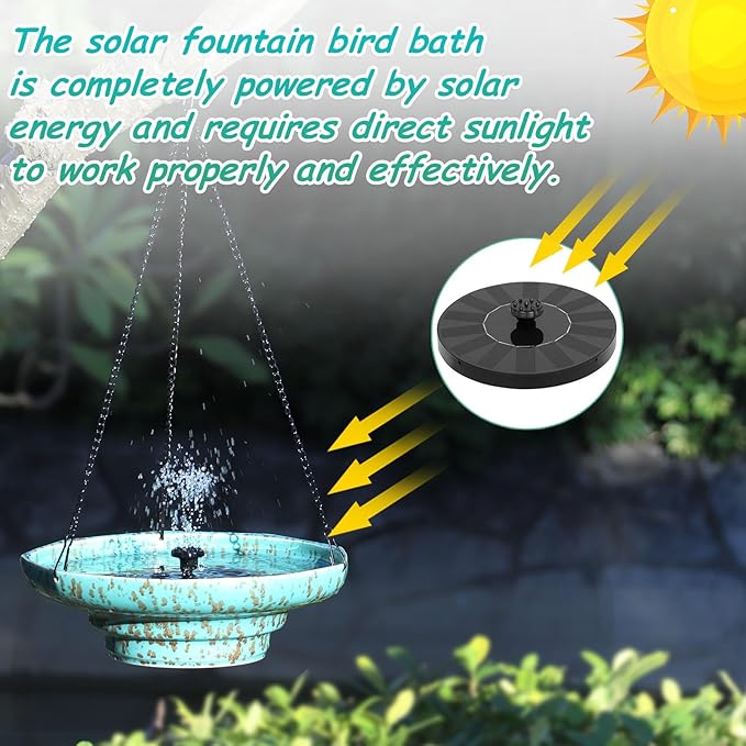 Solar Fountain Ceramic Hanging Bird Bath,Bird Bath for Outside,Outdoor Fountain Bird Bath,Garden and Home Decor