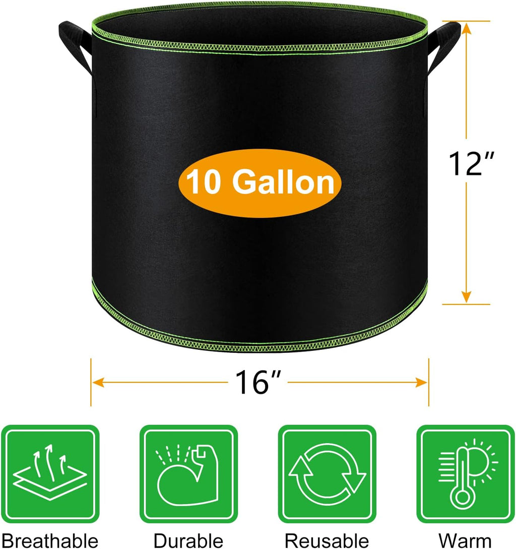 FEPITO 5 Pack 10 Gallon Grow Bags Heavy Duty Aeration Fabric Pots Plant Grow Bags with Handles Thickened Nonwoven Fabric Pots for Vegetable Fruits Flowers Plant