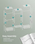 SONGMICS Portable Wardrobe Closet Heavy Duty Clothes Rack, Freestanding Closet Organizer, Metal Garment Rack with Adjustable Wire Shelves, Hanging Rods, Hooks, Dividable, Cloud White ULGR431W01