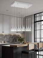 Rectangular Chandeliers for Living Room Silver Dining Room Lights Fixture Raindrop Pendant Lights Kitchen Island Crystal Chandelier for Staircase Hallway Foyer Entryway