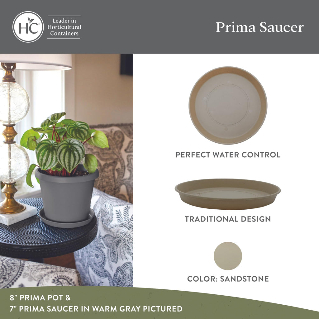 The HC Companies Round Prima Flower Pot Saucers - Plastic Plant Saucer for Outdoors & Indoors - Traditional Plant Pot Trays for Water Drainage -Durable Plant Tray (10.5-inch Sandstone, Pack of 1)