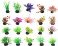 20pcs Fish Tank Decorations Set Aquarium Plants, Colorful Artificial Decor - Mini Plastic Water Plants Grass Accessories for Betta Goldfish Turtle, Random Color