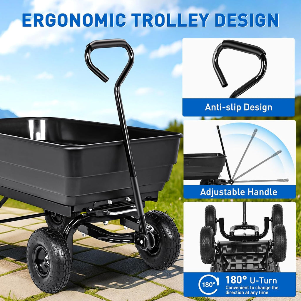 Yesker Garden Carts - 900lbs Dump Wagon with All Terrain Inflatable Wheels for Yard Lawn Farms Gardening - Heavy Duty Utility Outdoor Hauling Wheelbarrow