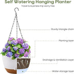10 Inch Hanging Planter, 2 Pack Hanging Plant Self Watering Pot with Drainage Holes and Saucers, Hanging Baskets Flower Pots with Macrame Rope Hangers for Garden Home -White