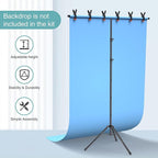 T-Shape Backdrop Stand 8x5.3FT, Height and Width Adjustable Background Stand for Parties,Green Screen Holder with 6 Spring Clamps