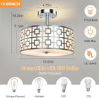 DLLT Flush Mount Ceiling Light: Modern 3-Light Brushed Nickel Kitchen Light Fixture - Drum Lighting Fixture for Dining Room - Silver Bedroom Ceiling Lamp with Double Shade