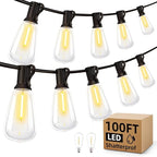 Outdoor String Led Patio Lights - 100Ft 30M Outside Waterproof Light ST38 Shatterproof Bulb Connectable Hanging Outdoor Electric Lighting for Backyard Yard Gazebo Porch Party