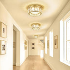 Modern Dimmable LED Luxury Crystal Gold Flush Mount Ceiling Light Fixture,7.87 Inch 15W,3CCT,Mini Round Close to Ceiling Chandelier for Hallway,Kitchen,Laundry Room,Entryway