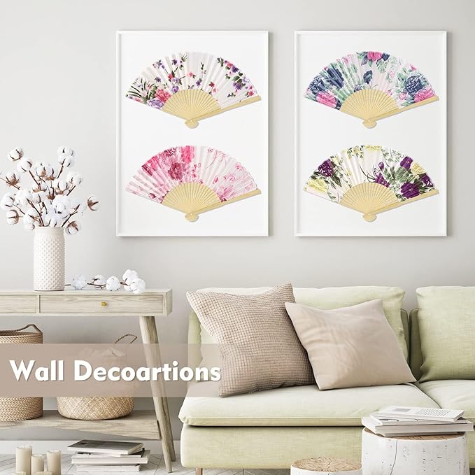 Aodaer 16 Pack Floral Folding Fans Silk Fabric Handheld Fans Vintage Folding Fans for Wedding Dancing Party Favors