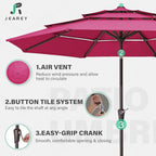 JEAREY 9FT 3 Tier Patio Umbrella Outdoor Market Umbrella Table Umbrellas with 8 Ribs 1.5 Pole Push Button Tilt and Crank UV Protection for Garden,Backyard,Pink