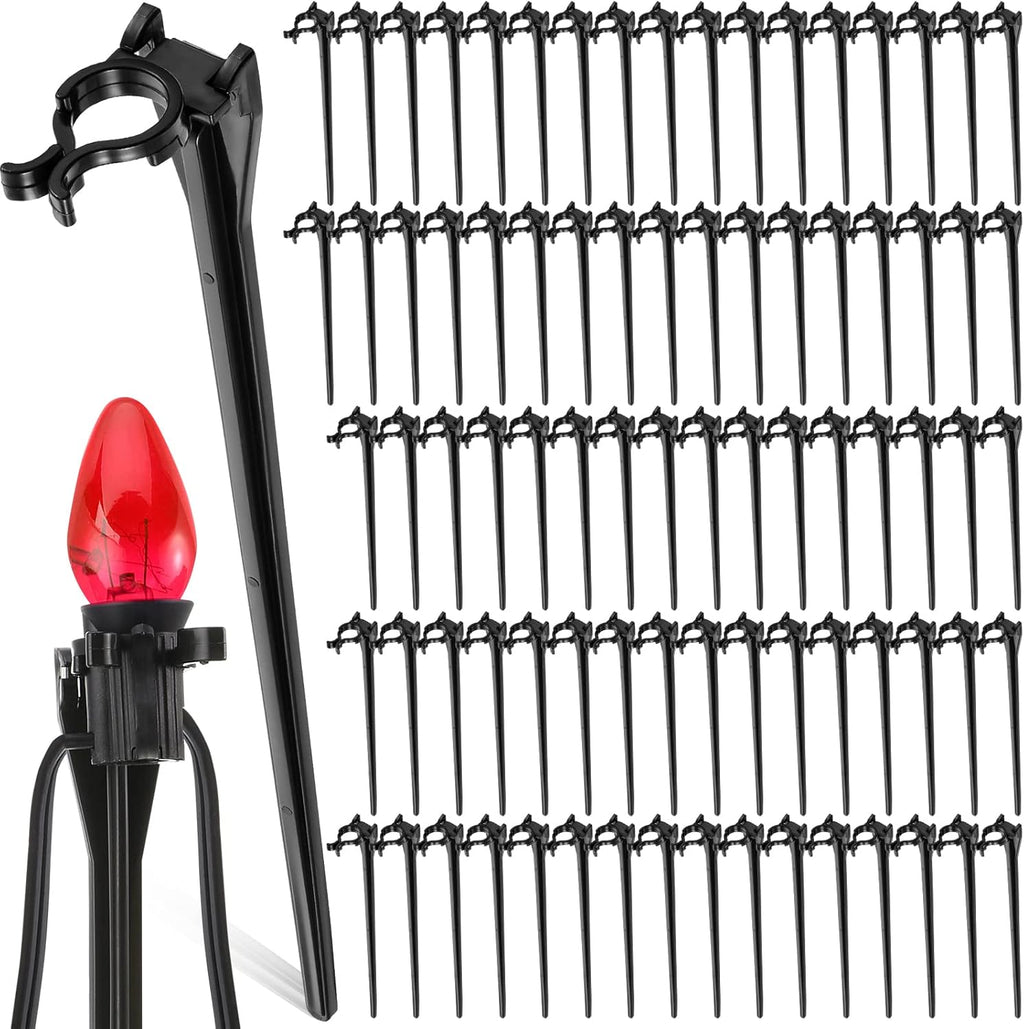 Jetec 400 Pieces Christmas Light Stakes Universal Yard Lawn Holiday 7.5 Inches Light Ground Stakes for C7 C9 String Lights Christmas Outdoor Lights Holders on Yards, Driveways (Black)