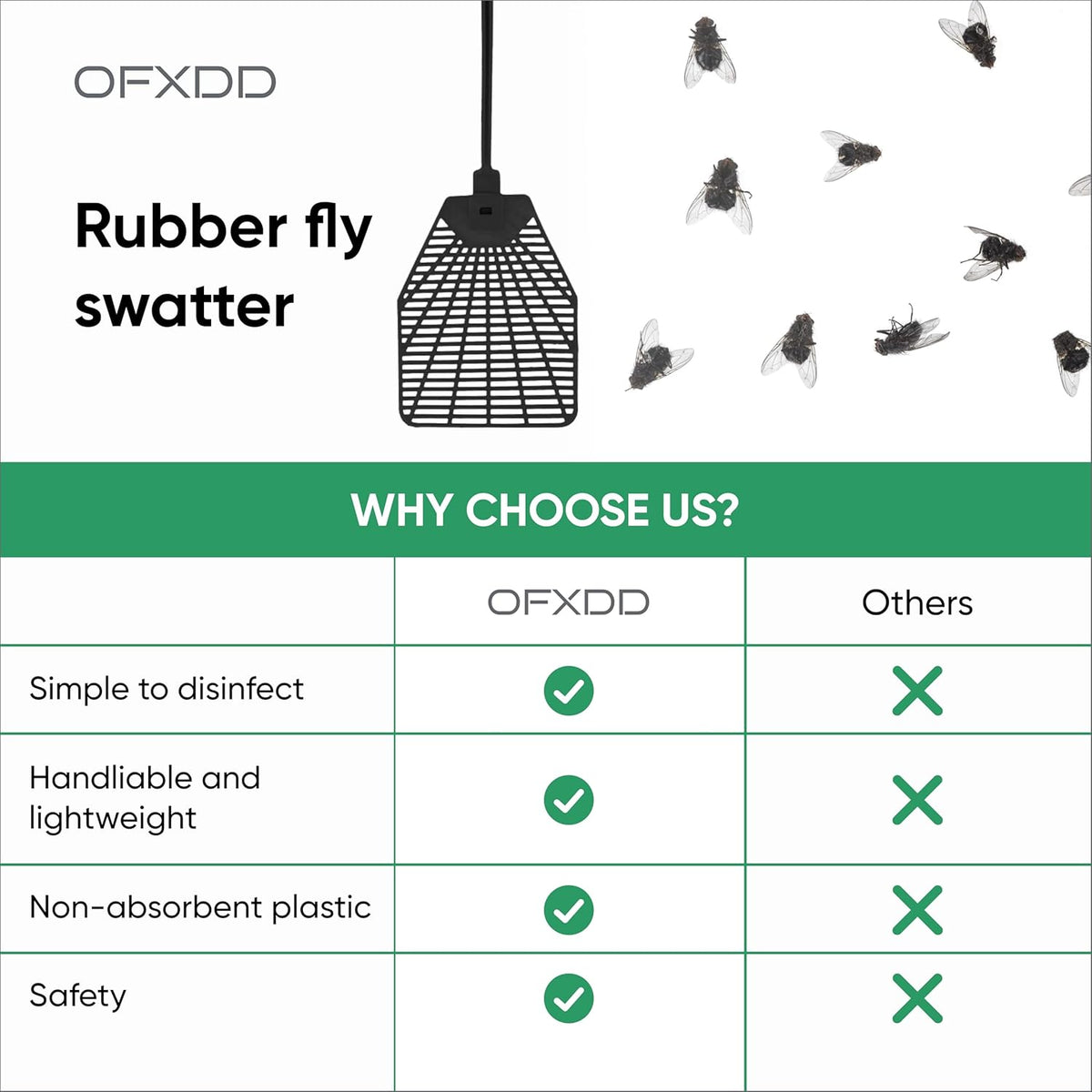 Rubber Fly Swatter, Long Fly Swatter pack, Fly Swatter Heavy Duty (10 Pcs, Black)