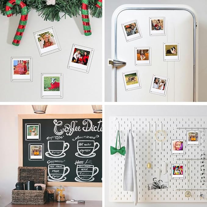 Acrylic Magnetic Refrigerator Picture Frames, 4.2"*3.46" Magnetic Fridge Clear Photo Frames Compatible with Polaroid Camera Instax Wide 300/210/200 Films for Refrigerator/Locker/Wall, 6Pack