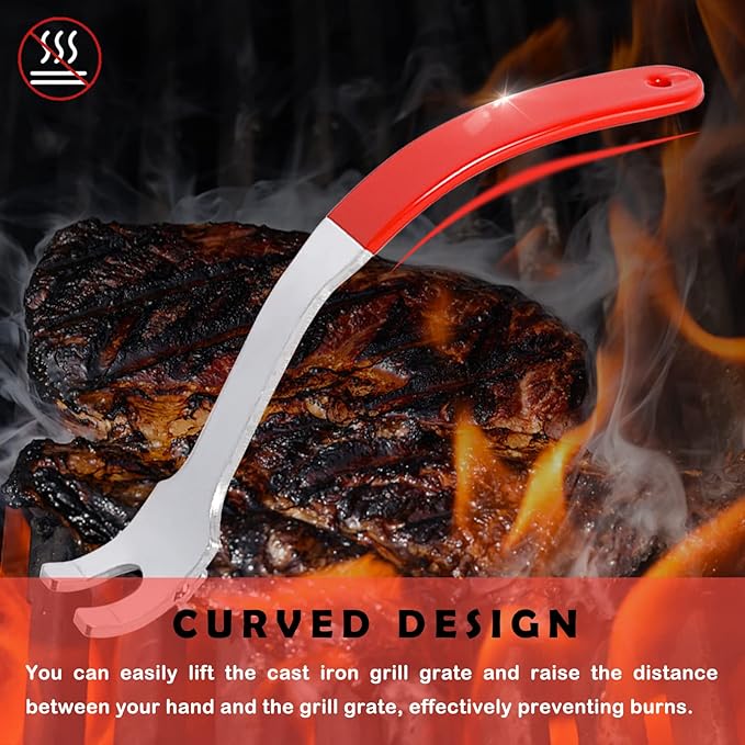 Vankey Cooking Grill Grate Lifter, Carbon Steel Grill Grate Lifter Gripper for Kamado Joe, Big Size Green Egg, Primo Charcoal Grill and Gas Grills