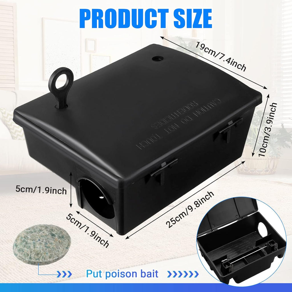 Qualirey 6 Pack Rat Bait Stations Large Rodent with Key Reusable Mouse Stations Mice Blocks Heavy Duty Boxes for Outdoor Rodents Mice Blocks, Bait Not Included, Black (9.8 x 7.5 x 3.9 Inches)