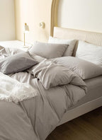 JIYUAN 100% Washed Cotton Duvet Cover Set 3 Pieces Alaska King, 1 Duvet Cover 132x120 Inches(Comforter Not Included) and 2 Pillowcases,Linen Feel Bedding Set Comfy and Breathable,Heathered Cream Grey