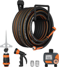 Giraffe Tools Garden Hose 100ft x 5/8", Water Hose Heavy Duty, Flexible with Watering Timer Nozzle and Yard Sprinkler, Lightweight Hybrid Hose with Swivel Handle, Male to Female Fittings