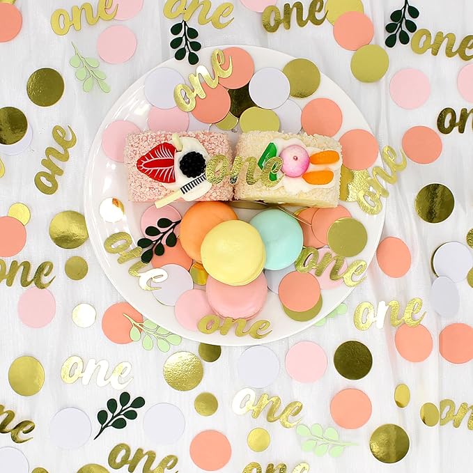 300PC Pink and Sage Green 1st Birthday Confetti First Birthday Decorations for Girl Dots Table Scatter for Baby Girl One Year Old Party Decor Supplies
