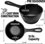 Small Cast Iron Basting Pot with Silicone BBQ Brush – Cast Iron Saucepan for Grilling, Smoking, Butter Melting Pot, 15 Oz