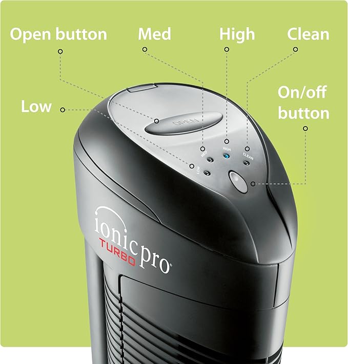 Ionic Pro Turbo (TA550) Ionic Air Purifier Tower for Home, Quiet Ionic Filterless Design, Covers Up to 500 Sq. Ft., Removes Odors, Smoke, Dust, and Allergens – Black