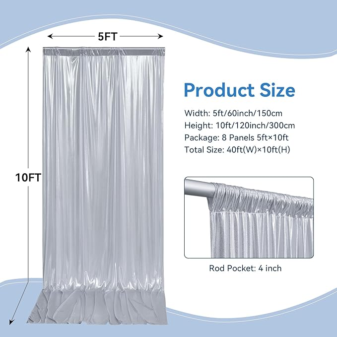40x10 ft Wrinkle Free Silver Sequin Backdrop Curtain for Parties,Thick Not Fall Glitter Wedding Drapes Backdrop,4 Panels 5x10ft Shimmer Photo Wall Back Drop Cloth for Birthday Photography Background