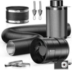 Hon&Guan 6" Air Filtration Kit: 6 Inch Inline Duct Fan with Speed Controller, 12" High Carbon Filter, 8 Ft Ducting & Rubber Coupler, Ventilation System for Grow Tents, Indoor Gardening, Hydroponics