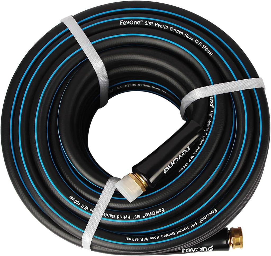 Fevone 25 ft x 5/8" Heavy Duty Garden Hose, Kink-Free Hybrid Polymer Water Hose, Lightweight Outdoor Hose with 3/4" Brass Fittings, Leak-Free Connection, All Weather Flexible