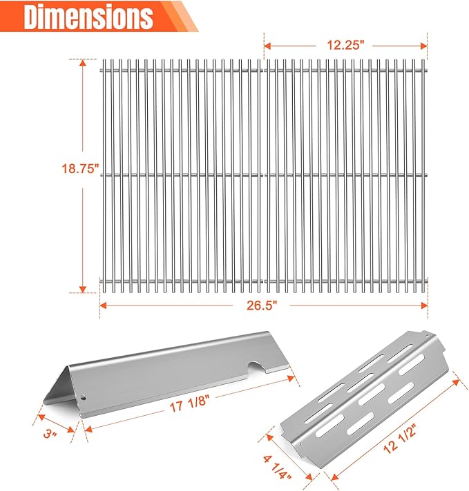Stainless Steel Grill Flavorizer Bar Heat Plates with 2 Pack Grates BBQ Gas Grill Replacement Parts for Weber Genesis II 300 Series Genesis II E-310 E-315 E-330 E-335 S-310 S-335 Gas Grill