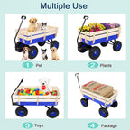 Outvita All-Terrain Cargo Wagon with 10'' Air Tires, Steel Structure Wagon with Removable Wooden Side Panels for Kids, Garden and Cargo, Up to 220lbs Capacity, 38'' L x 19'' W x 31'' H (Blue)