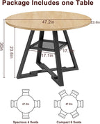 47'' Round Dining Table for 4,Kitchen Dining Room Circle Dinner Pedestal Table,Space Saving Wood Kitchen & Dining Room Furniture (Natual Wood, 47In)