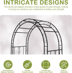 Outvita 7FT Garden Arch Arbor with Entry Door, Heavy Duty Metal Arbour Archway, Decorative Frame Stand Trellis with Ground Stakes for Wedding Ceremony Party Plant Climbing Rose Vines Patio Black