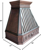 CT Copper Tailor Copper Vent Hood Island Mount,54'' W,36''H,1260 CFM Exhaust Fan,Stainless Steel Vent,LED Light,Dishwasher-Safe Baffle Filters,Light Hammered-Medium Patina,VH14TA2L