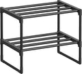 SONGMICS Shoe Rack, 2-Tier Shoe Organizer, Metal Storage Shelf, Upright or Upside Down, for 3-6 Pairs, Stackable, for Entryway, 11.8 x 16.7 x 14.8 Inches, Black ULSA002B01
