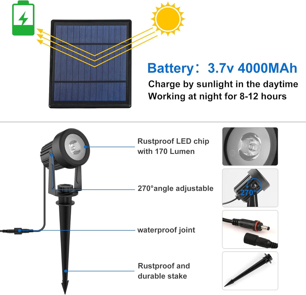 Solar Spot Lights Outdoor, Landscape Spotlights IP65 Waterproof 9.8ft Cable, Dusk to Dawn Solar Uplights for Tree Garden Yard Driveway Porch Walkway Pool (6-in-1, 6000K Cold White)