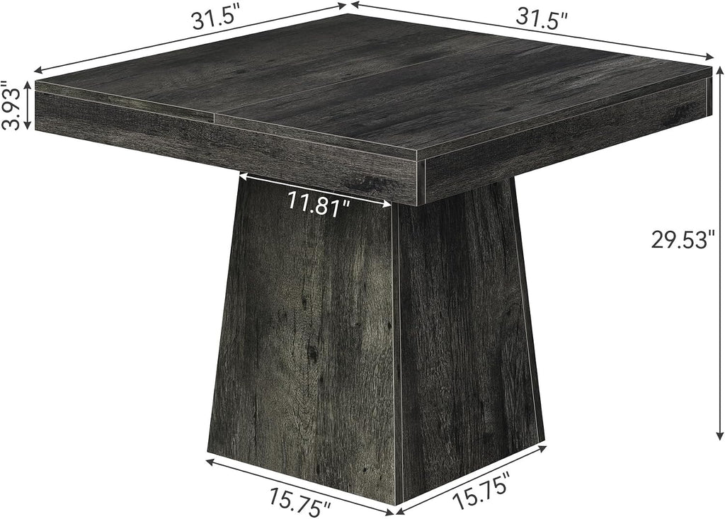 LITTLE TREE Dining Table for 4 People, 31.5-Inch Square Small Kitchen Table, Farmhouse Dinner Table with Sturdy Pedestal Base for Restaurant, Dining Room, Living Room, Grey