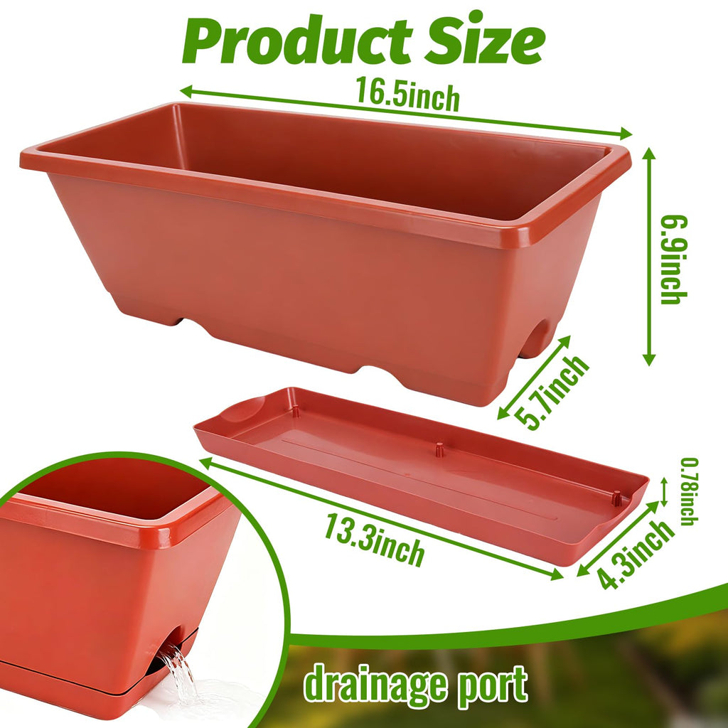 CAKKVDE 7 Pack 17 Inch Rectangular Plastic Window Box Planters(Brick-red)
