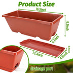 CAKKVDE 7 Pack 17 Inch Rectangular Plastic Window Box Planters(Brick-red)