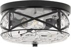 LamQee 9.8" Small Flush Mount Ceiling Light With Clear Hammered Glass, Black Hallway Light Fixtures Ceiling Mount for Bathroom, 2-Lights Farmhouse Close To Ceiling Light Kitchen Foyer Entryway Bedroom